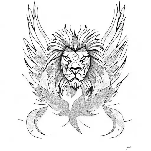 Flaming Phoenix And Rising Lion