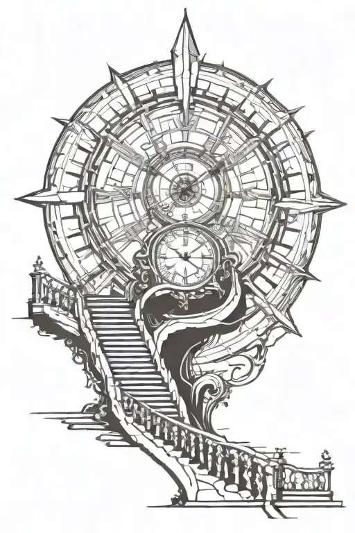 Stairs To Heaven Whit Compas And Clock