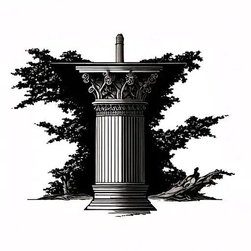 A Fine Line Tattoo Of A Pillar That Has Imagery Of Growing Apart From Someone Important In Your Life