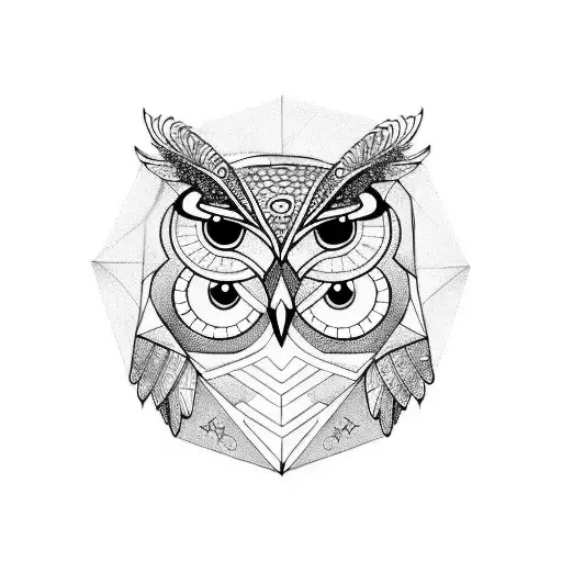 Half Geometric Half Realistic Owl With Pocket Watch