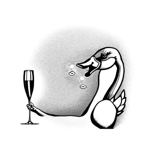 Matching Friends Cartoon Swan Holding A Glass Of Champagne