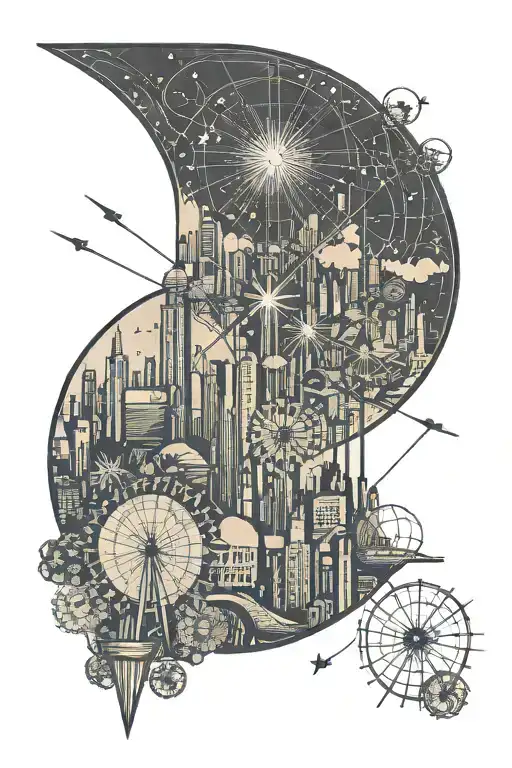 Travel Themed Tattoo Featuring Cityscape With Dandelion