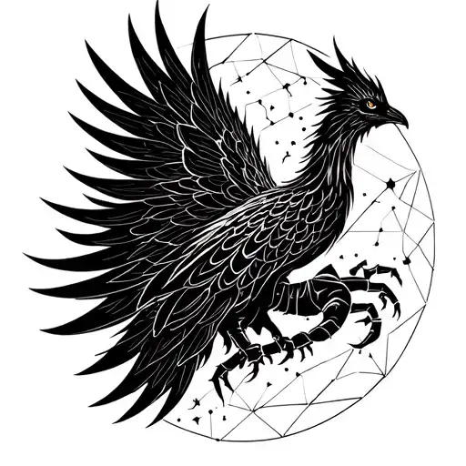 Geometric Phoenix With Scorpio Constellation