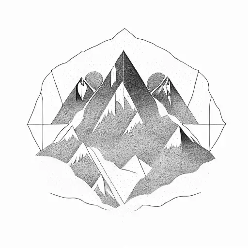 Mountain In A Triangle With Another Triangle Overlapping It That Contains A Space Theme