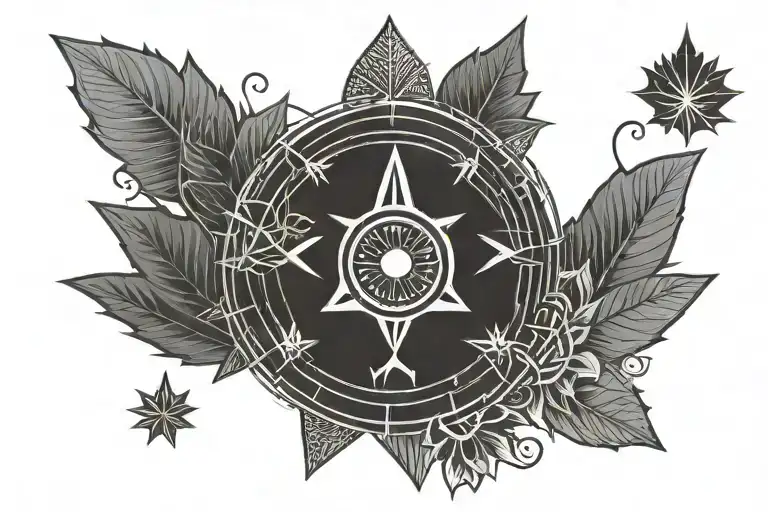 Minimalist Philippines Sun Star With Canadian Maple Leaf With Libra Zodiac