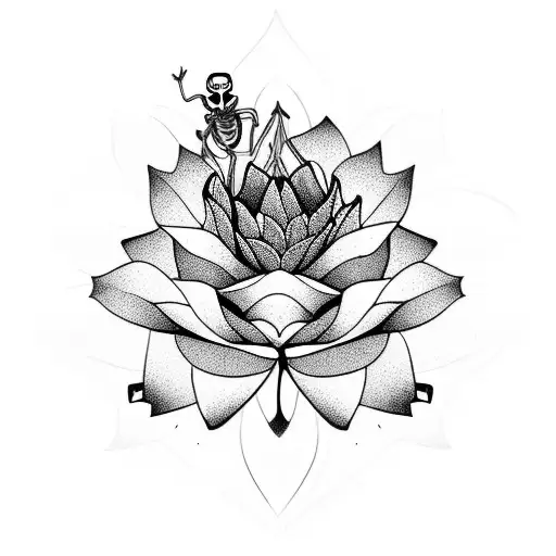 Lotus Flower Merging With A Dancing Skeleton