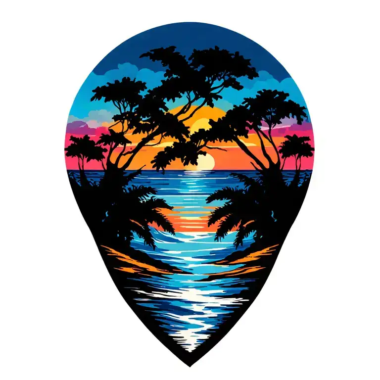 Summer Sea Trees Colors Sunset