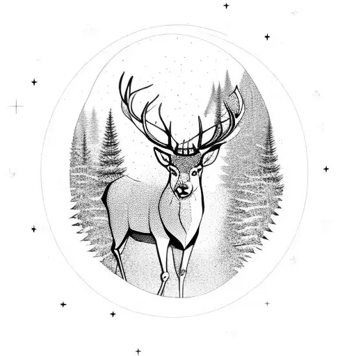 A Mystical Moonlit Forest With A Majestic Stag Standing Amidst The Trees