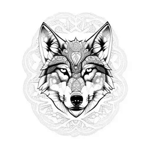 A Realistic Wolf Surrounded By Intricate Lace Patterns