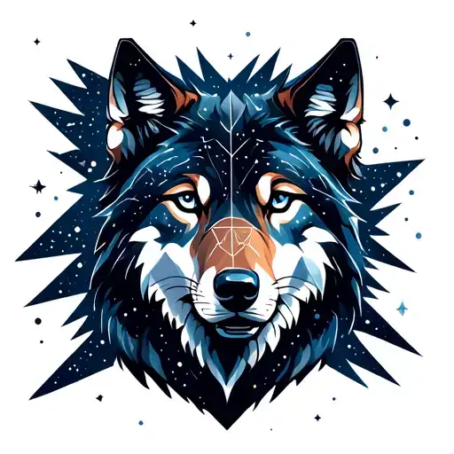 Wolf With Night Sky Filled With Constellations