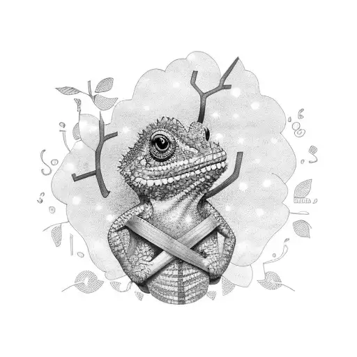 Rainbow Chameleon Walking On A Branch With The Word Hope Written In The Branch