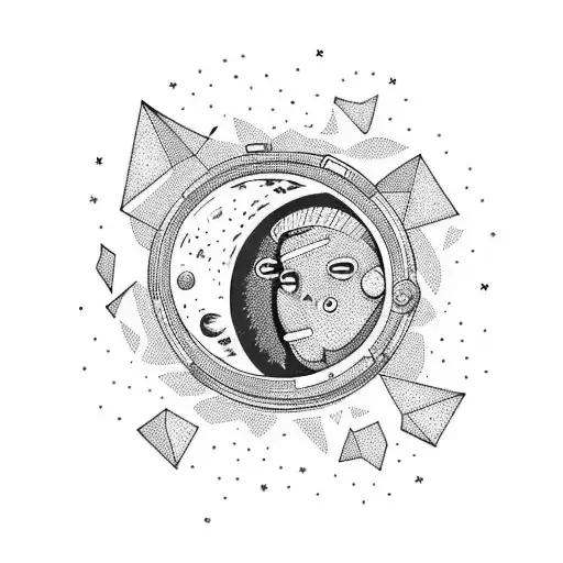 Astronaut Floating In Space And In The Background The Moon