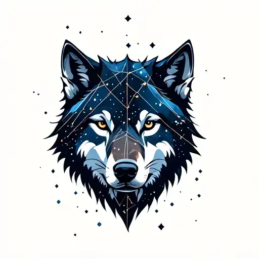Wolf Night Sky Filled With Constellations