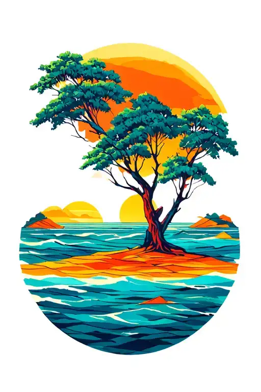 Summer Sea Trees Colors Sunset