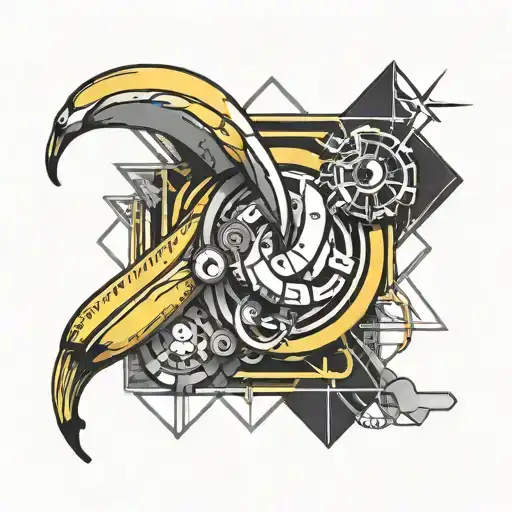 A Mechanical Engineer Symbol Intertwined With A Figure Slipping On A Banana Peel