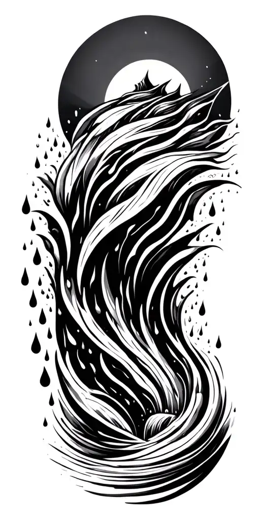 A Sun Melting Into A Waterfall That Turns Into Rain Drops