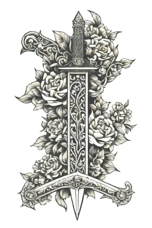 Noble Sword Surrounded By Flowers