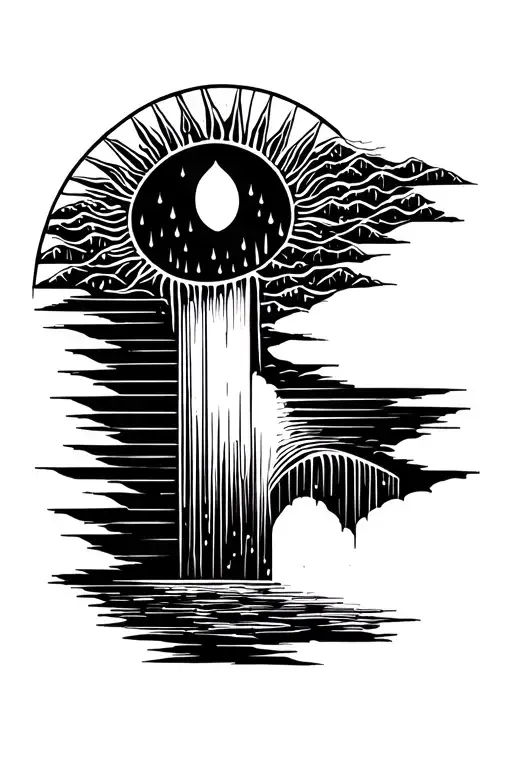 A Sun Melting Into A Waterfall That Turns Into Rain Drops