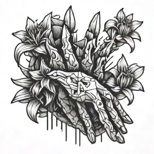 Lily Intertwined Within Crumbling Stone Hands Reaching Out