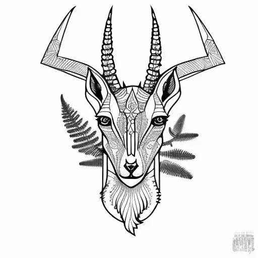 Arabian Oryx Head With New Zealand Fern