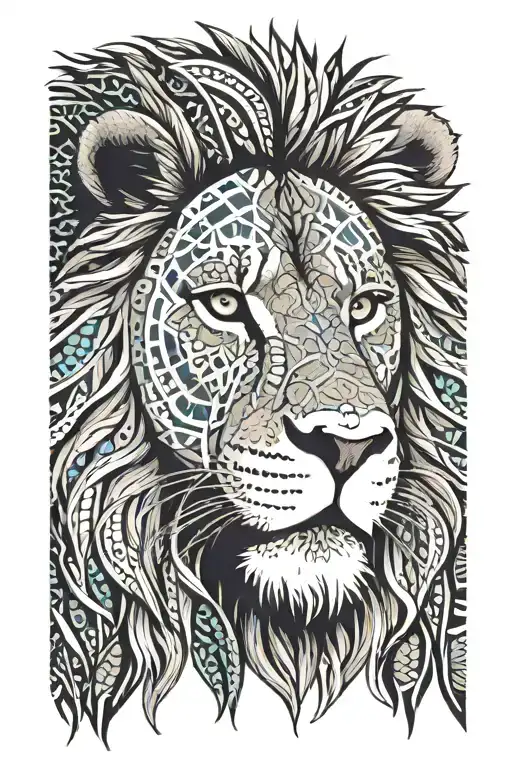 Lion Face In Pointillism With Tribal