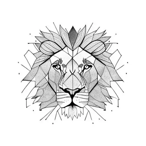 Half And Half Lion Face Geometric And Realistic