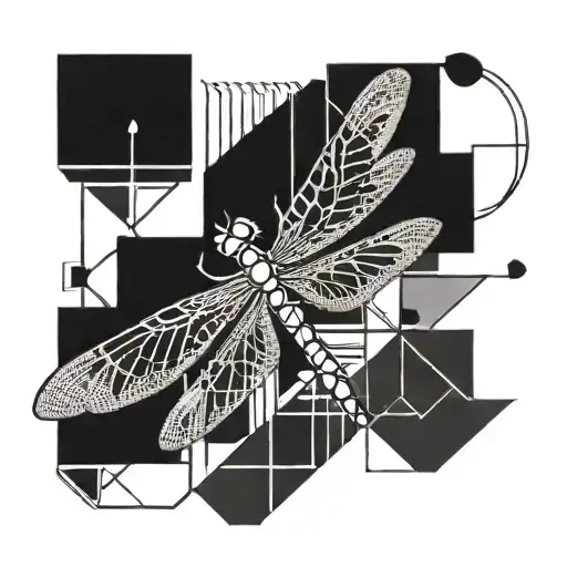 Dragonfly With Minimal Geometric Shapes Behind It