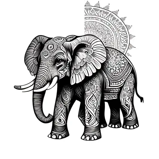 Elephant And Mandala Design Incorporating Elements