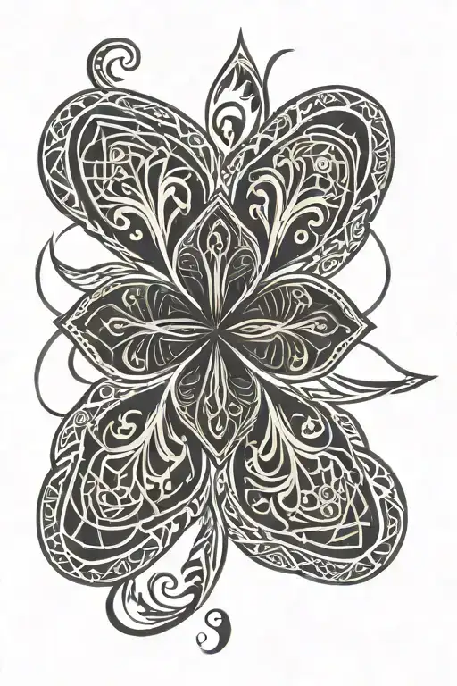 Black Five Leaf Clover Centered In Tribal Design