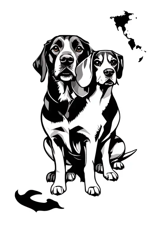 Labrador Retriever And Beagle Sitting And Virgo Sign And Thailand Map