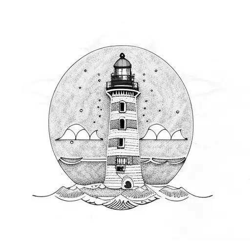 Blue Lighthouse With Sea Elements