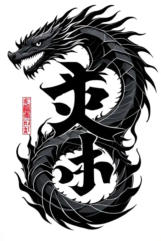 Death And Life Japanese Word With Dragon Wrapped