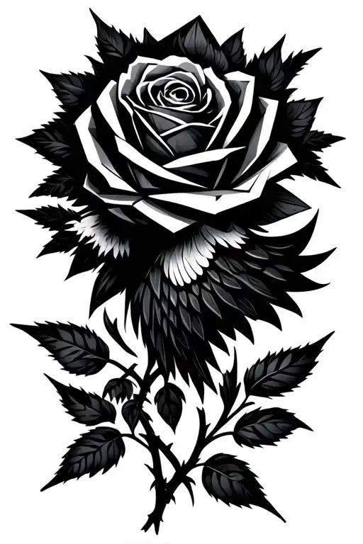 A Raven And Black Rose Geometric Shapes