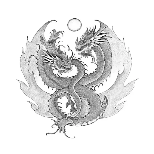 Dragon And Phoenix On Sleeves Meeting At Yin Yang Lotus In The Middle