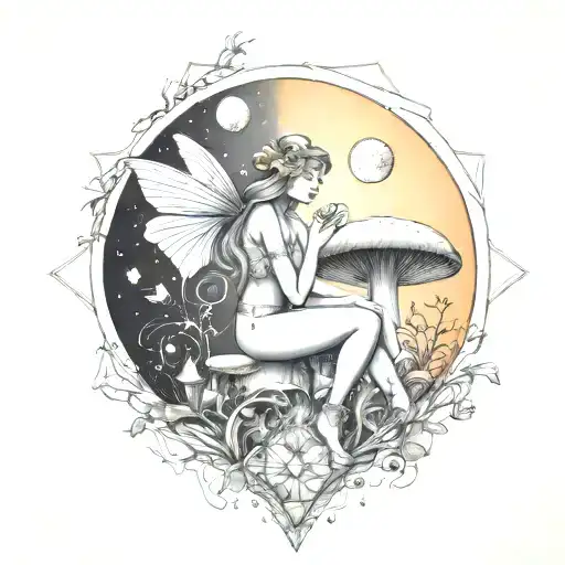 Fairys With Crystals And Mushroom Giant Moon