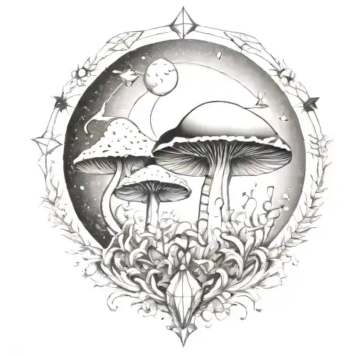 Fairys With Crystals And Mushroom Giant Moon