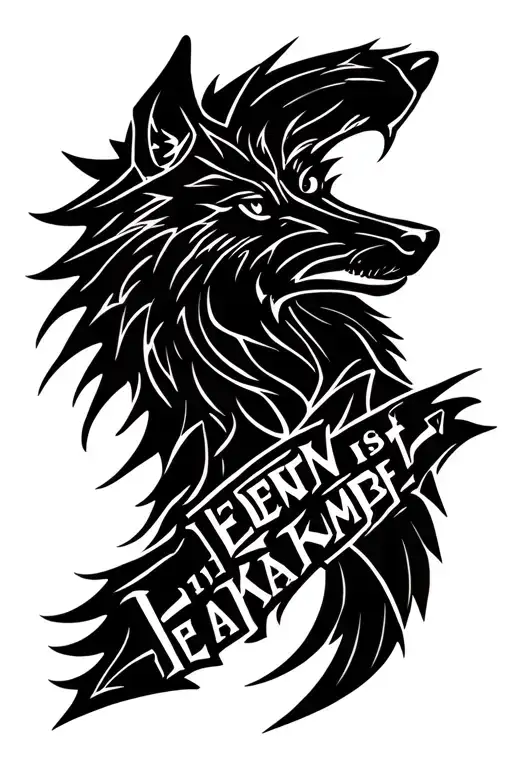 Create The Image Of A Stylized Wolf With A Wolf Tooth Rune And The Inscription Leben Ist Kampf