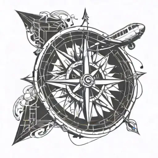 Compass Design With Plane Flying In The Sky