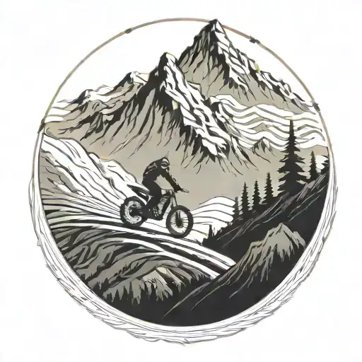 A Trail Of Tire Tracks Leading To A Mountain Peak With A Dirtbike At The Summit