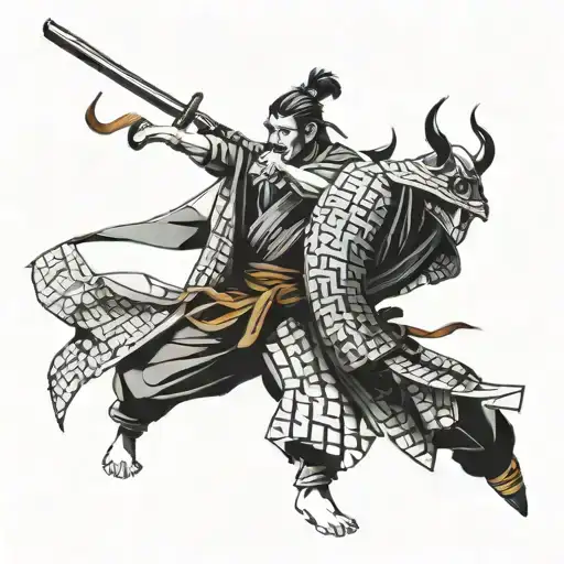 Samurai And Black Belt Intertwined