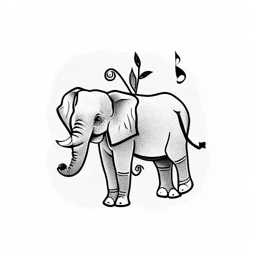 Elephant With Plants And Music Trebles