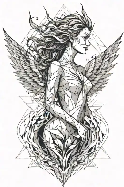 Woman Turning Into A Burning Phoenix Rising From The Ashes