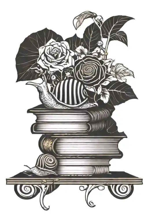 Books With A Snail On Top Surrounded By Flowers And Geometric Shapes In The Background