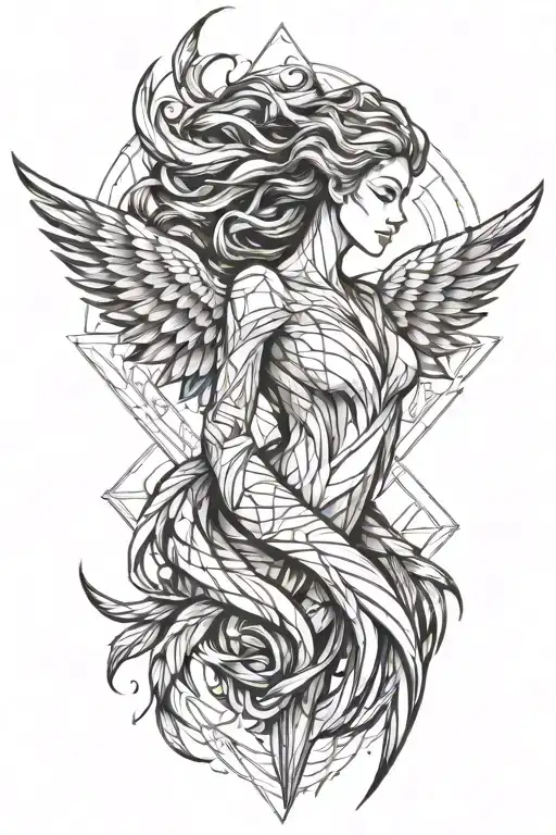 Woman Turning Into A Burning Phoenix Rising From The Ashes