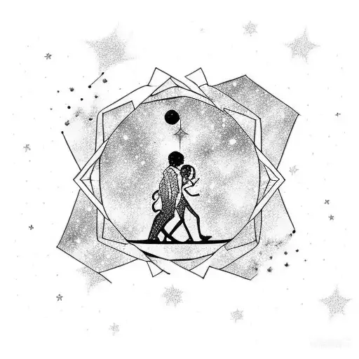 Galaxy With Silhouette Father Daughter