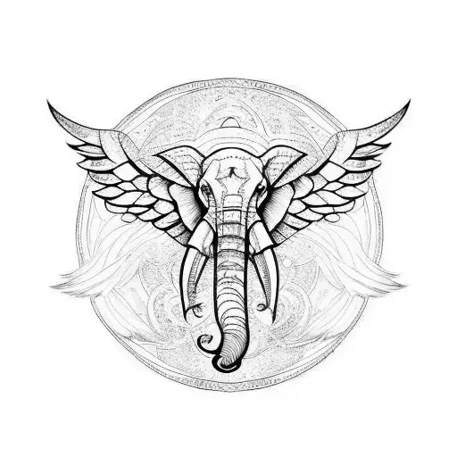 Moon Elephant Angel Wing