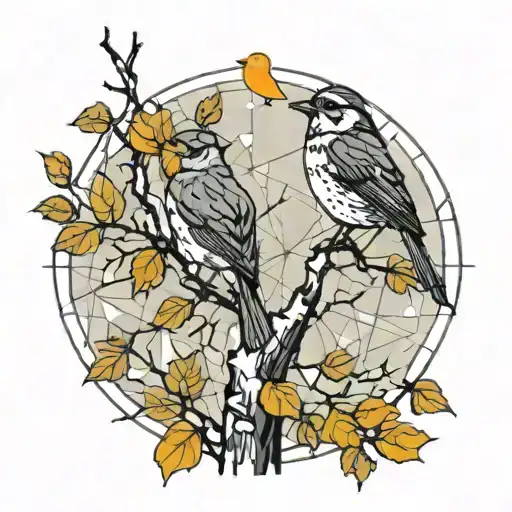 Birch Tree And Robin Bird Singing Bird Perched