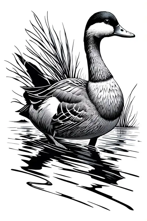 A Duck Swimming And You Can See His Feet Paddling Like Crazy