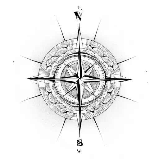 Compass With Moon And Flowers