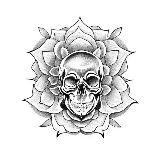 Skull With Roses And Angel Wing